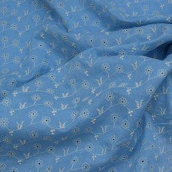 Tissu coton brodé à fleurs