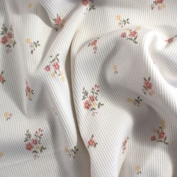 Tissu jersey côtelé à fleurs