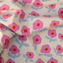 Tissu jersey côtelé fleuri-...