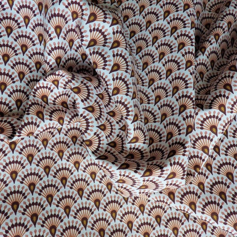 Tissu coton natté à plumes de paon : 11.70€