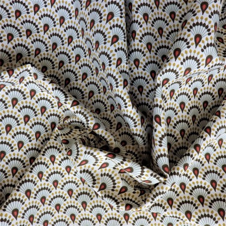 Tissu coton natté à plumes de paon : 11.70€