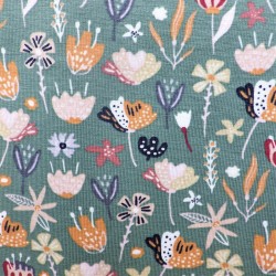 Tissu jersey coton flowers  green : 11.85€