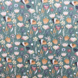 Tissu jersey coton flowers  green : 11.85€