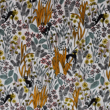 Tissu Coton 100% Popeline Motif Têtes De Chats - Fond Gris - Coupon 50x80cm - France